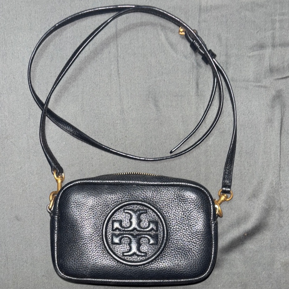 Tory Burch Black Crossbody Bag with Adjustable Strap and Embossed Logo